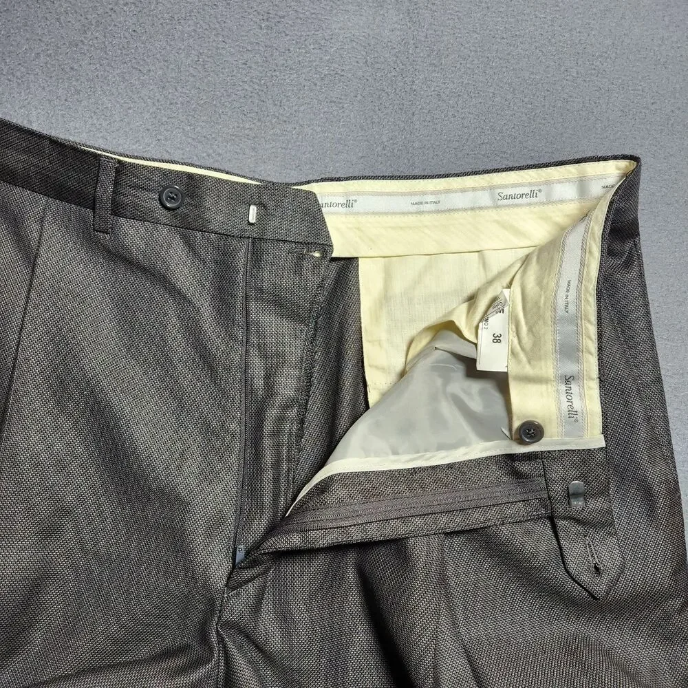 Santorelli Men 38 (37x28.5) Dark Gray 100% Wool Pleated Cuffed Dress Pants